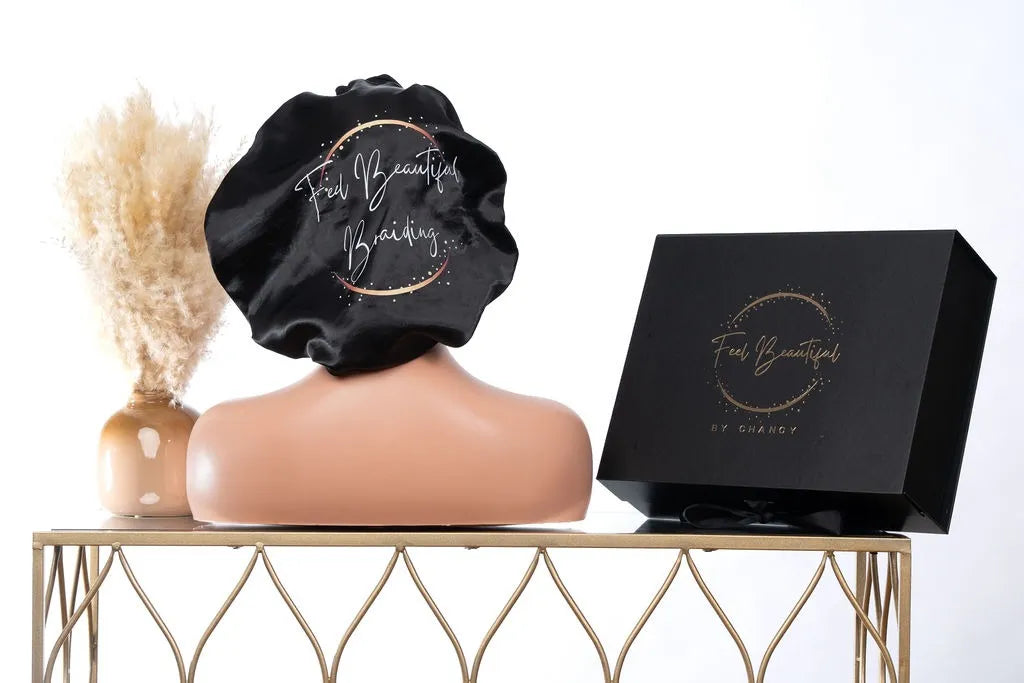 Black Satin Bonnet Long Satin Scarf Tie Back