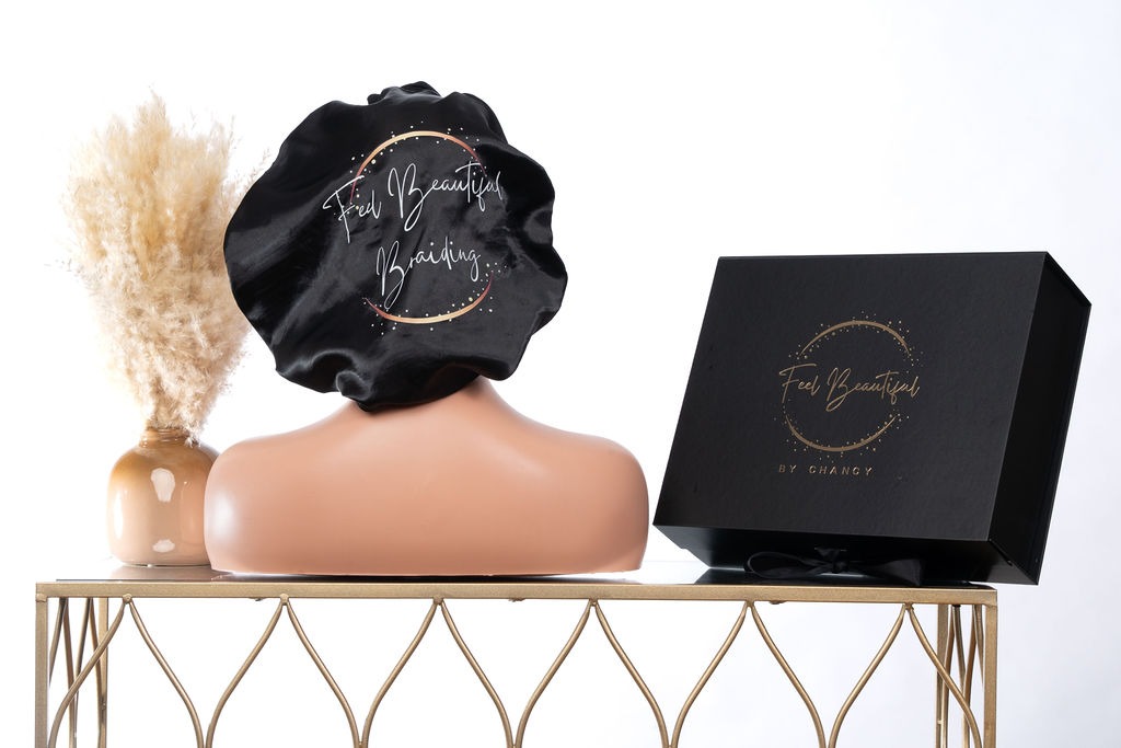 Black Satin Bonnet Long Scarf Tie